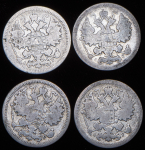 Набор из 4-х сер  монет 15 копеек 1905