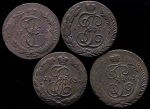Набор из 4-х мед  монет 5 копеек 1763