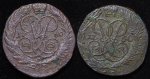 Набор из 2-х монет 2 копейки 1760 (с гуртовой надписью, Петр. 10р. )