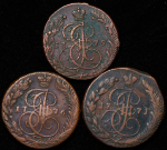 Набор из 7-ми медных монет 5 копеек (Екатерина II) ЕМ