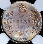 1/4 рупии 1906 (Индия) (в слабе) C