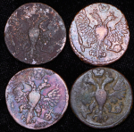 Набор из 4-х медных монет деньга 1748
