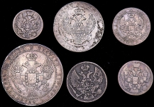 Набор из 6-ти сер  русско-польских монет