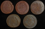 Набор из 5-ти медных монет 2 копейки (Екатерина II) СПМ