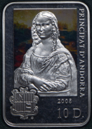 10 долларов 2008 "Шедевры искусства - Мона Лиза" (Андорра)